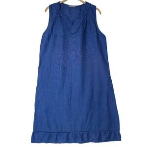 Elena Baldi Sleeveless Vneck 100% Linen Shift Dress Blue Size Medium NICE!